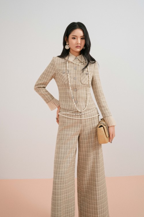 Sixdo Brownish-beige Tweed Loose Pants